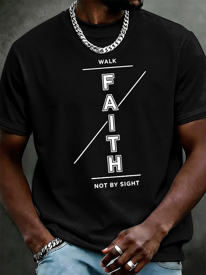 Men'S Casual Short-Sleeve T-Shirt With "Faith" Print
