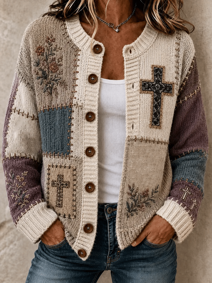 Women's Casual Printed Knit Cardigan