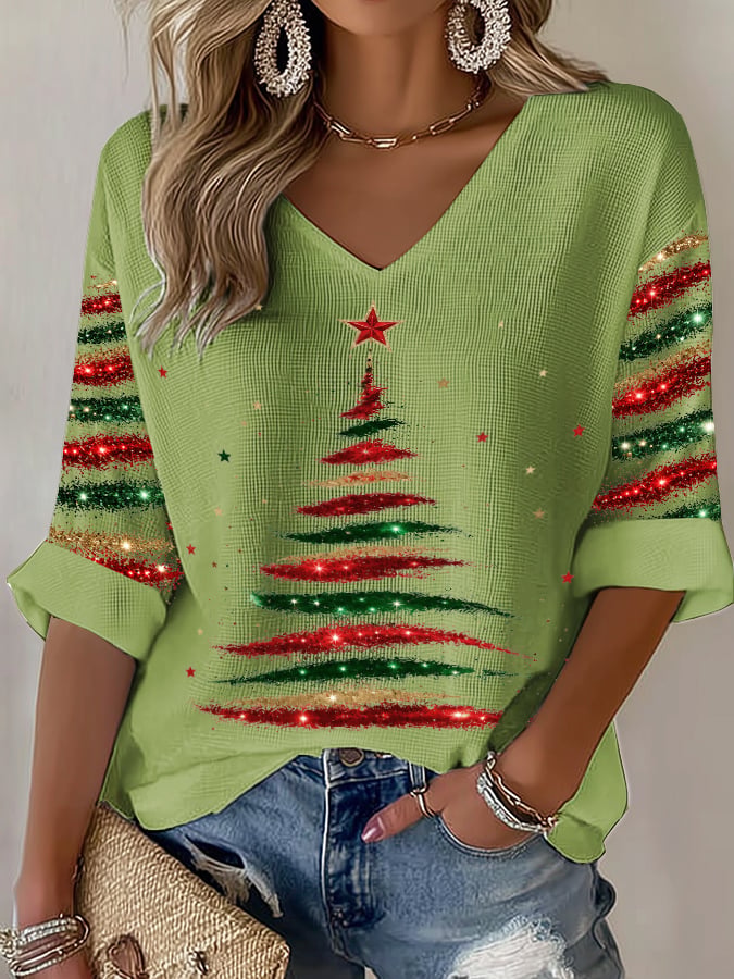 Women's Casual Printed Waffle Top