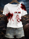 Women's Retro Funny I'M OK Bloodstained Printed T-Shirt