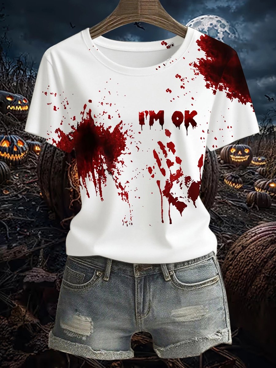 Women's Retro Funny I'M OK Bloodstained Printed T-Shirt