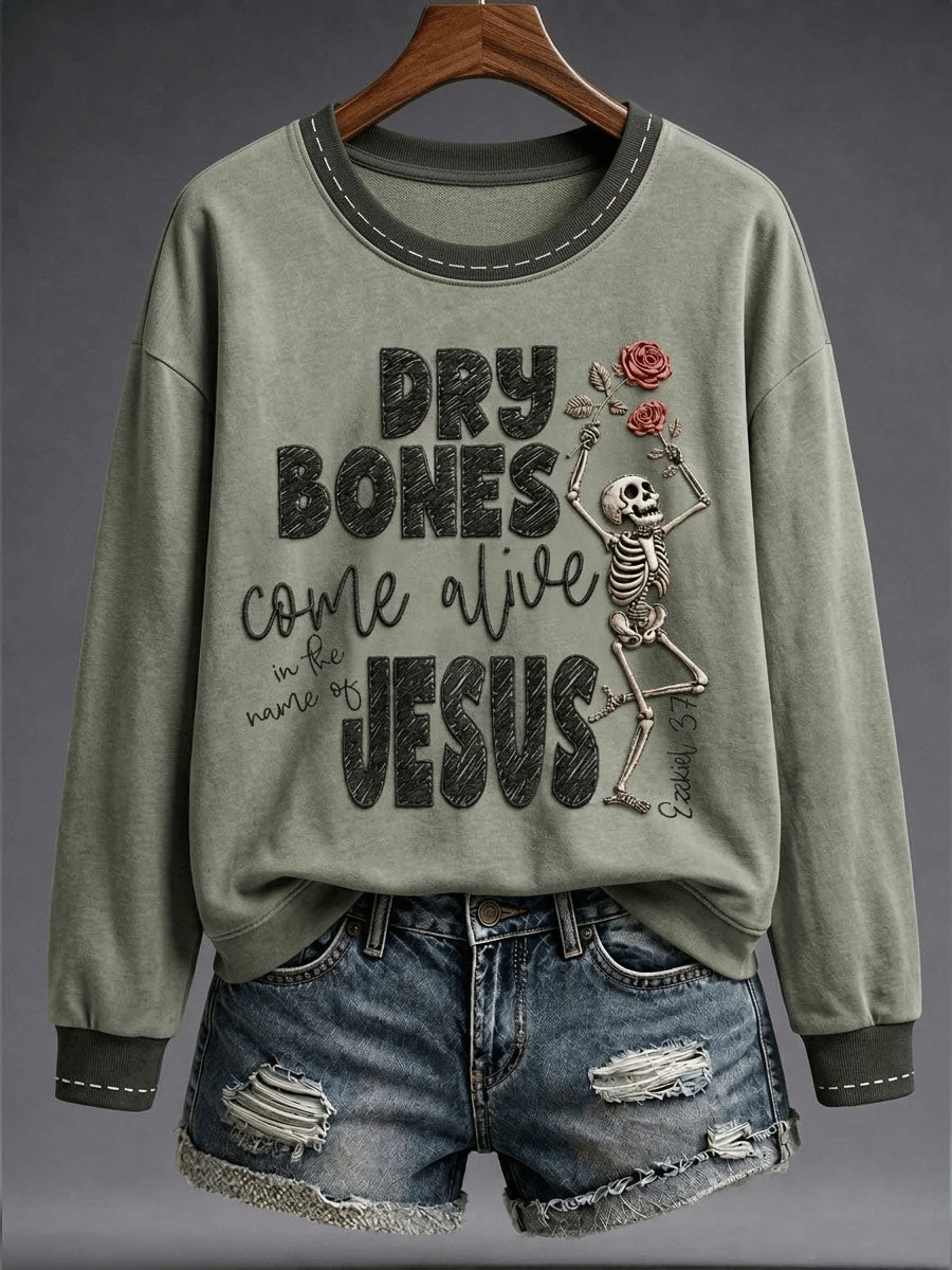 Women's Faith Lover Dry Bones Come Alive Halloween Printed Sweatshirt