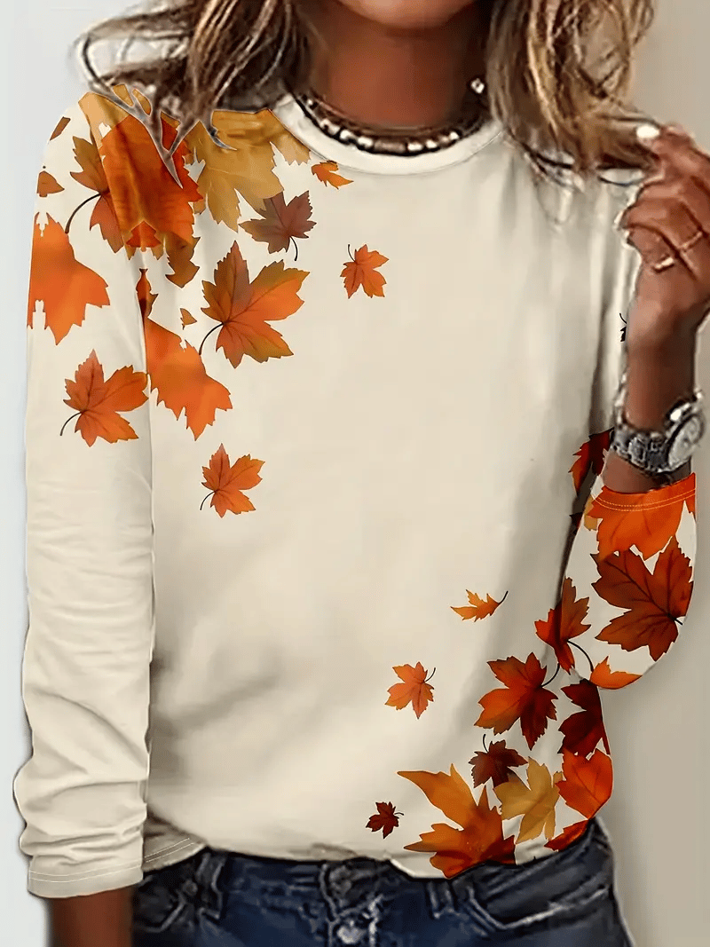 Women's Autumn Maple Leaf Printed Short-Sleeved T-Shirt