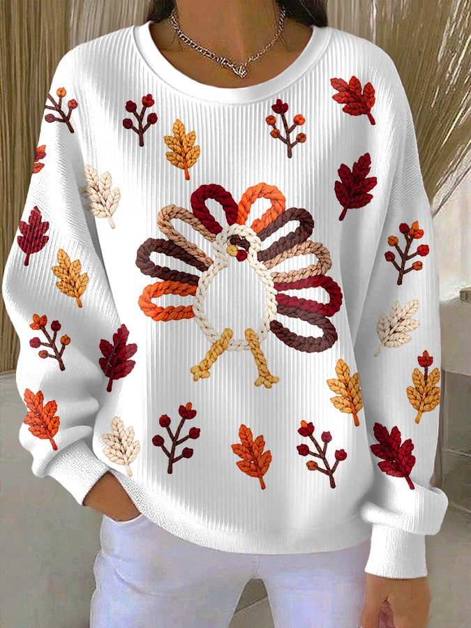 Women's Casual Printed Waffle Long-Sleeve Top