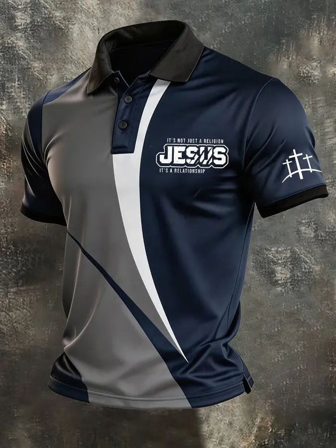 Men's It's Not Just A Religion Jesus It's A Relationship Print Polo Shirt