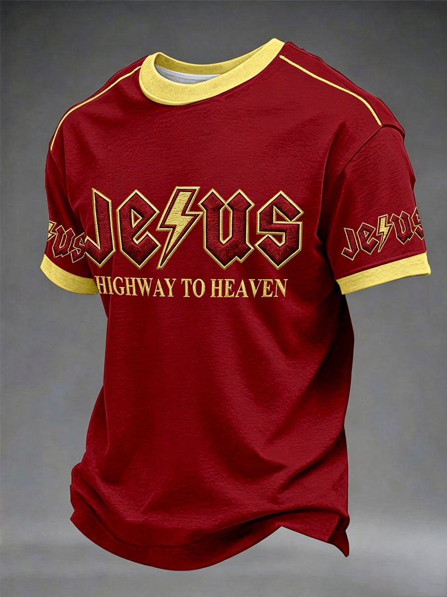 Men's Jesus Highway To Heaven Printed Casual T-shirt