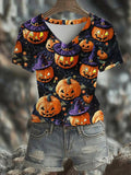 Women's Casual Halloween Pumpkin Print T-Shirt