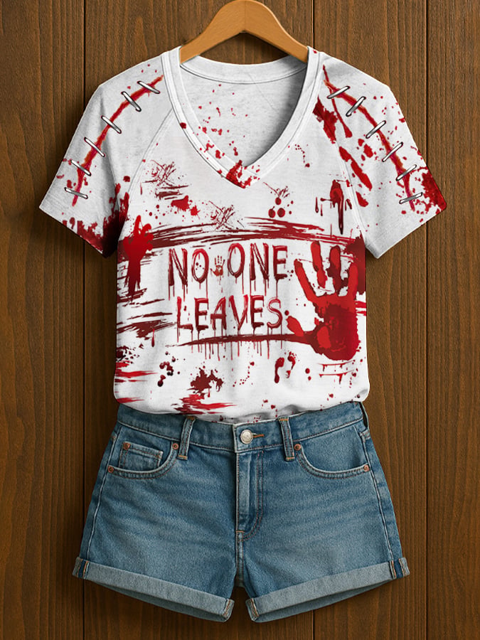 Women's Blood Stains  Print V Neck Casual T-Shirt
