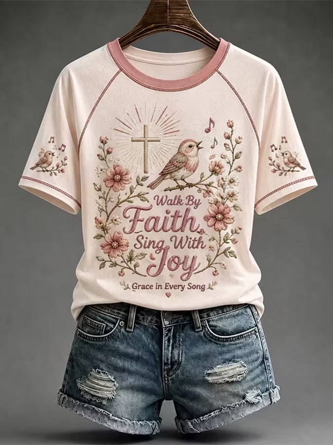 Women's Faith Floral Art Print T-Shirt