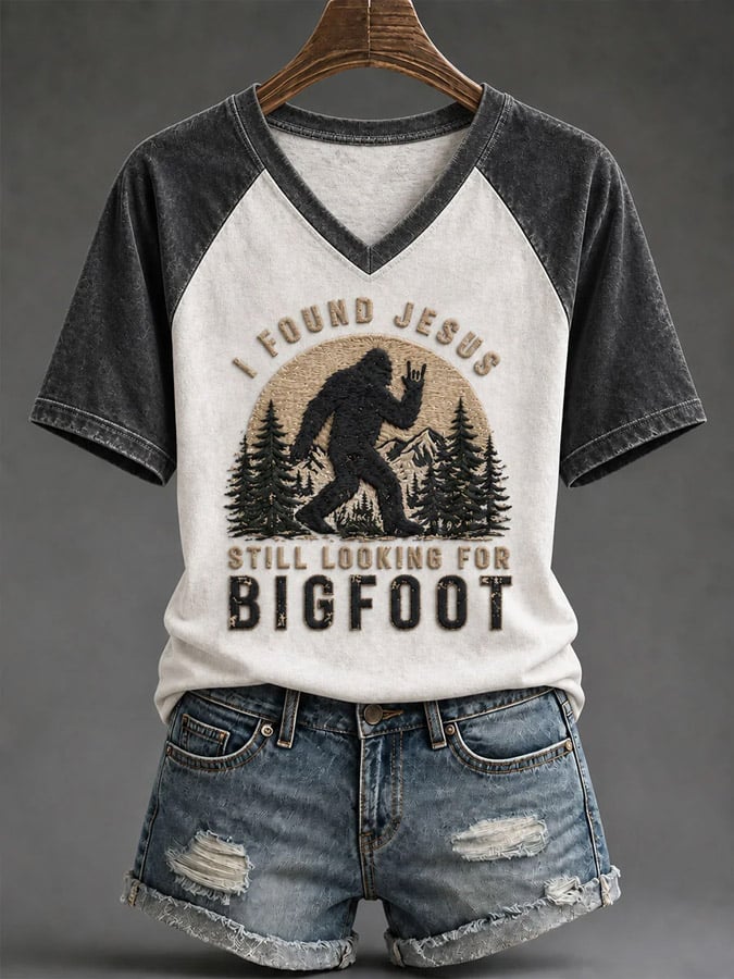 Women's "I Found Jesus, Still Looking for Bigfoot" Print T-Shirt