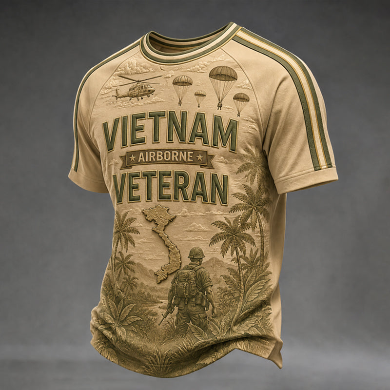 Men's Retro Vietnam Veteran Print Casual T-Shirt