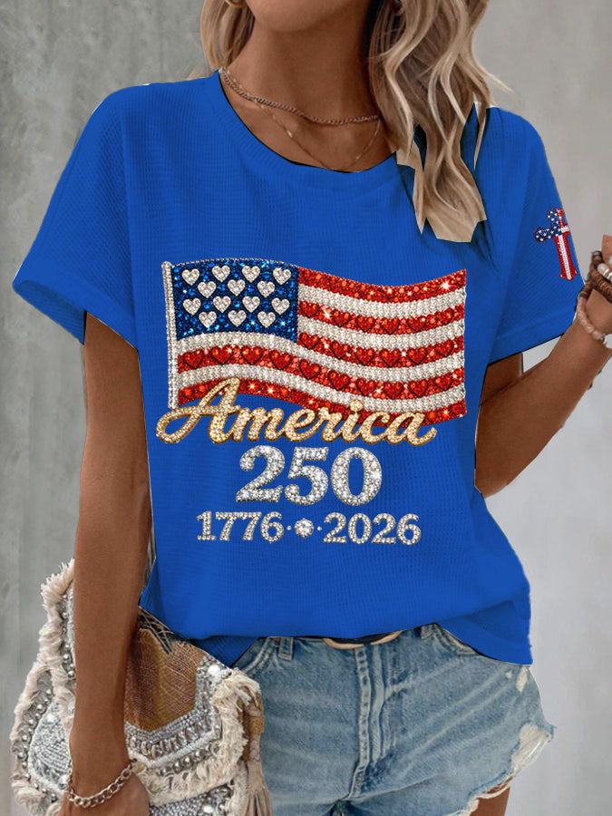 Women'S America Flag Printed Casual T-Shirt