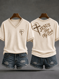 Women's  Retro  Jesus Has My Back Christian Cross Print T-shirt