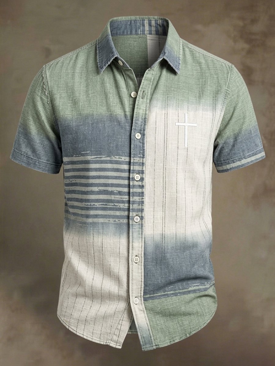 Men's Vintage Faith Faux-Linen Short-Sleeve Shirt