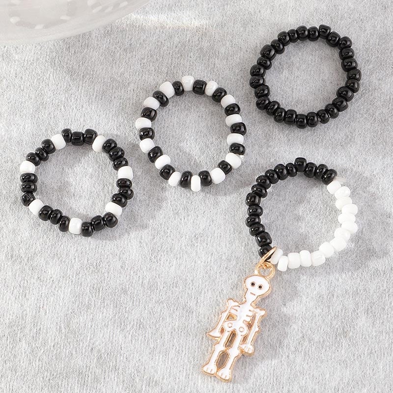 Fashionable And Creative Elastic Rice Beads Skull Skeleton Design Ring