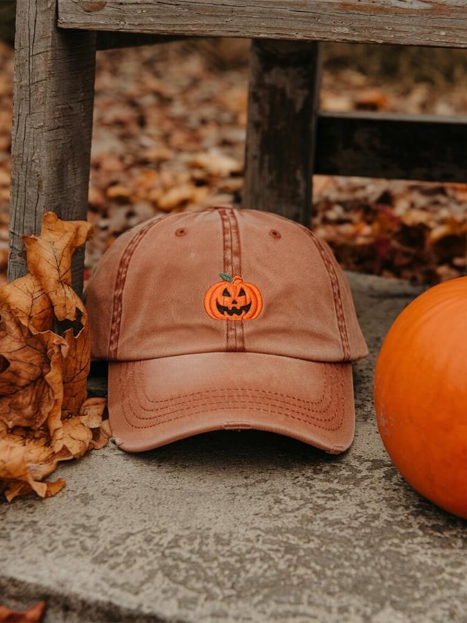 Unisex Embroidered Halloween Pumpkin Print Hat