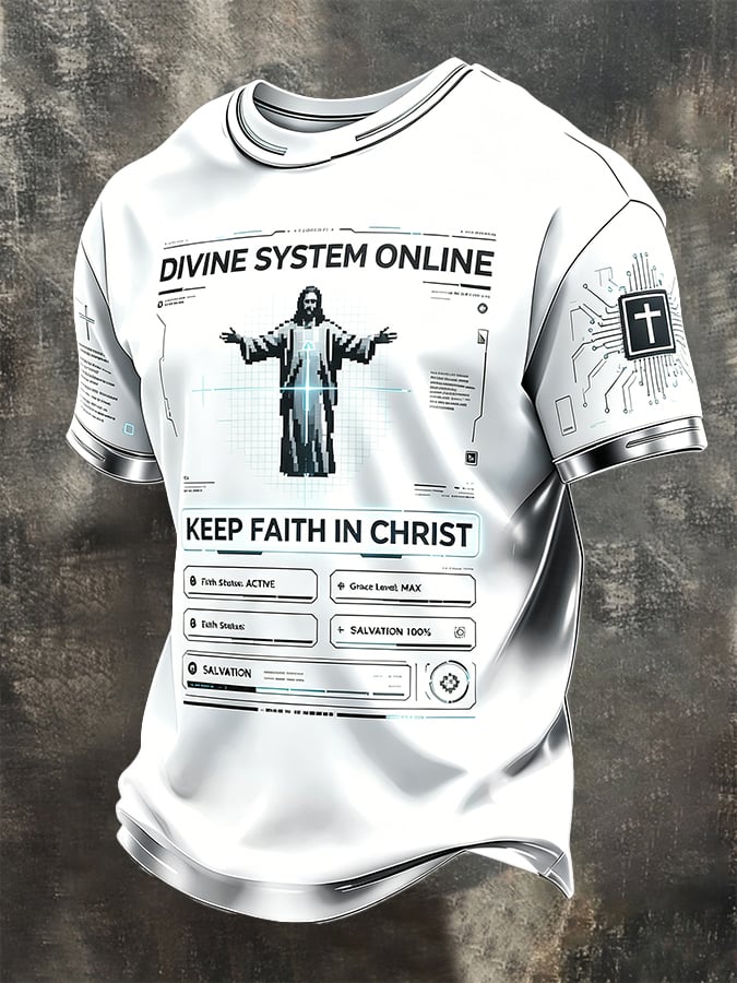 Men'S Casual Fun Faith-Print Crew-Neck T-Shirt