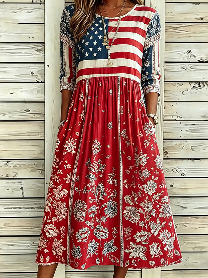 Women'S Flag Floral Print Dress
