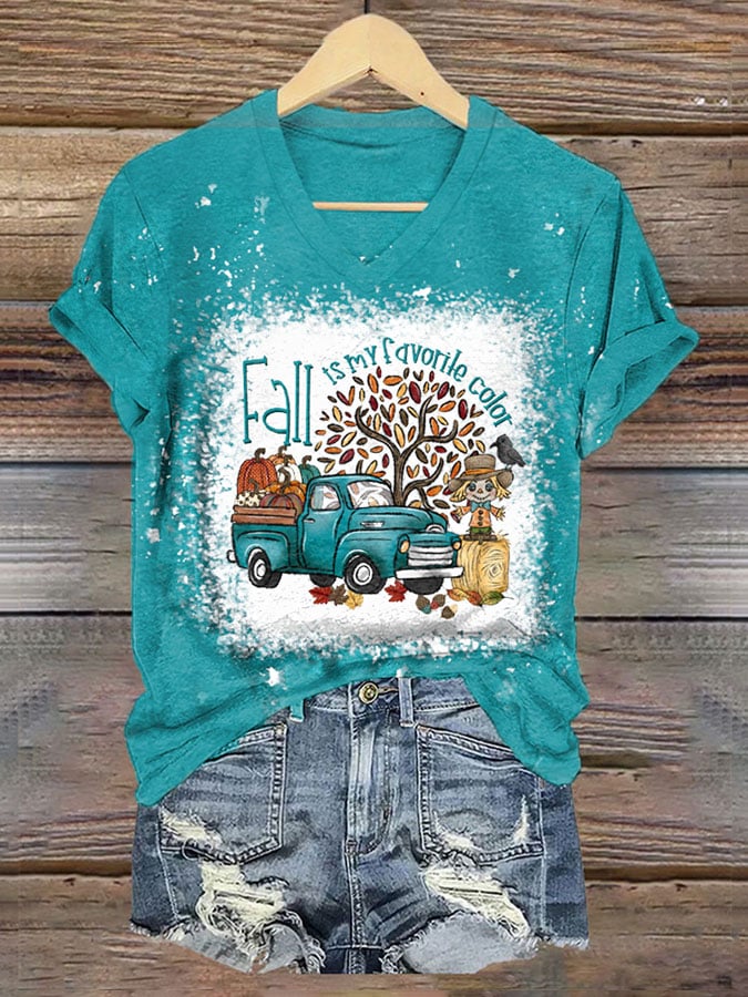 Women's Fall Is My Favorite Color Print V-Neck T-Shirt