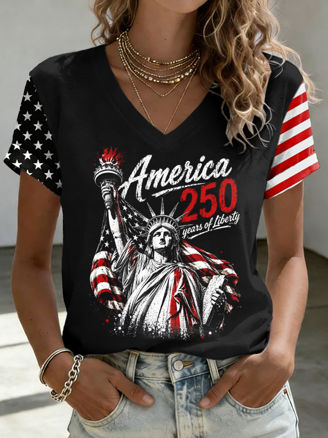 Women's American Flag Printed Casual T-shirt