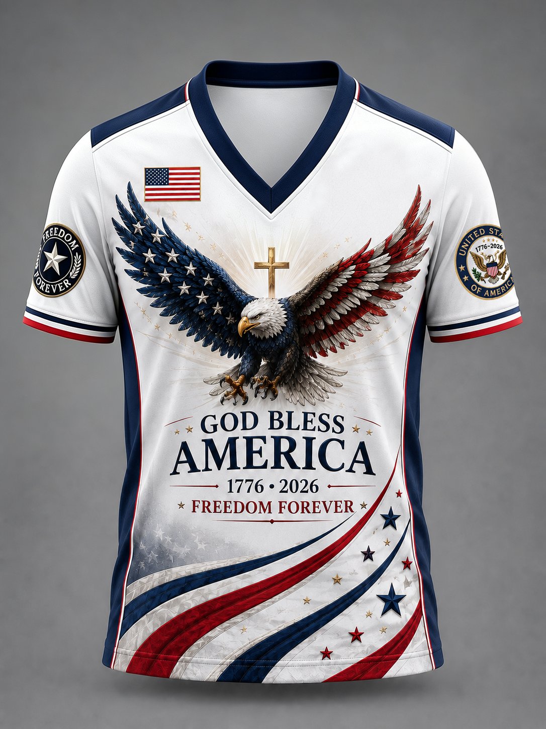 Men's Vintage USA 250th Anniversary Print V-Neck Short-Sleeve T-Shirt