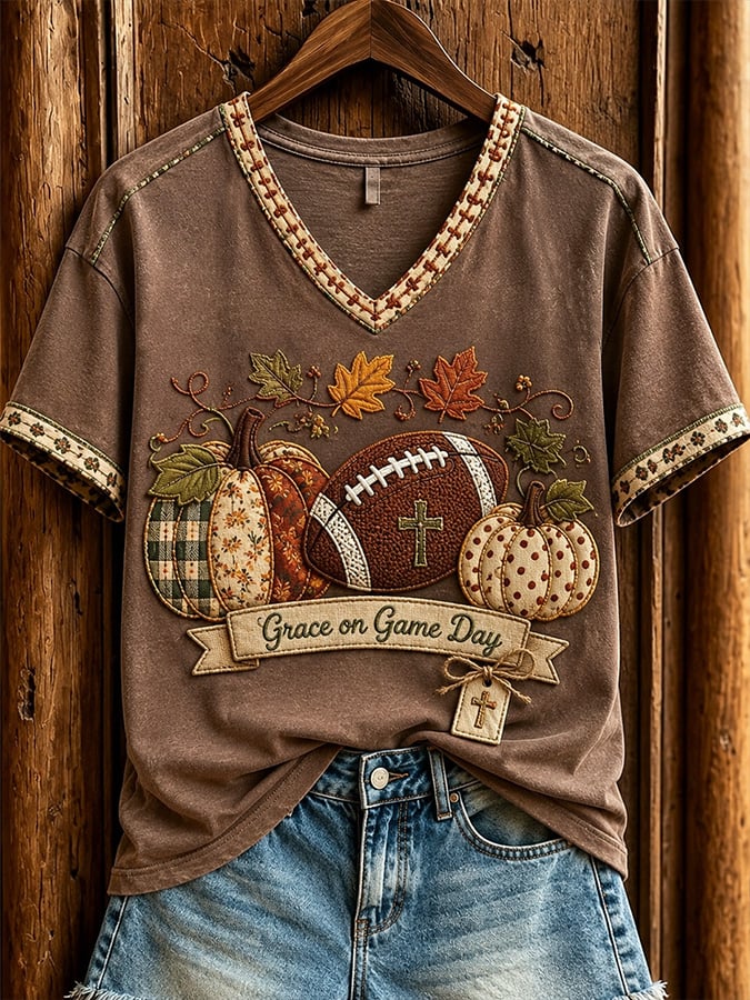 Women's Casual Autumn "Faith" Print Rugby-Style Top