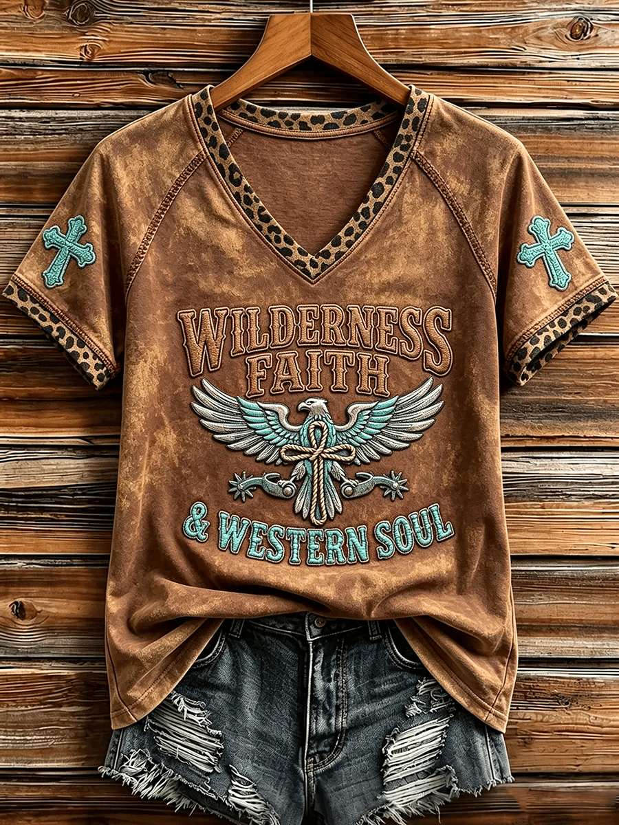 Women's  Retro Western-Style Faith Print T-shirt