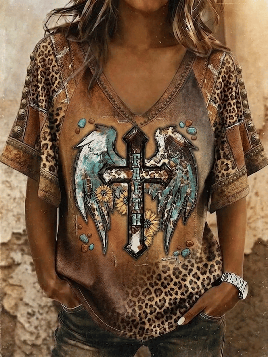 Women's Western Style Faith Printing  T-Shirts