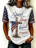 American Faith Flag Glitter Print Round Neck Top