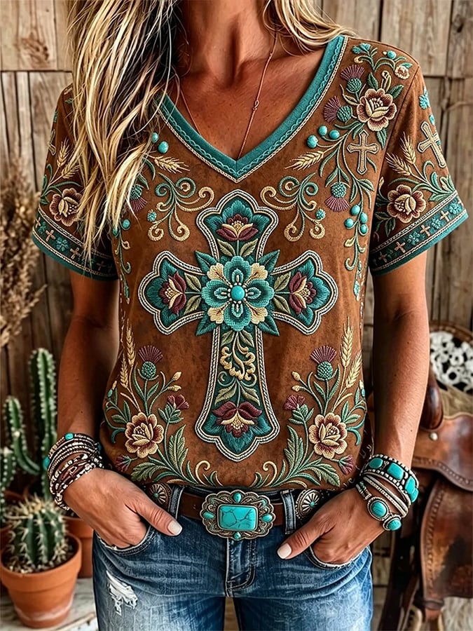 Women'S Western Style Faith Print T-Shirt