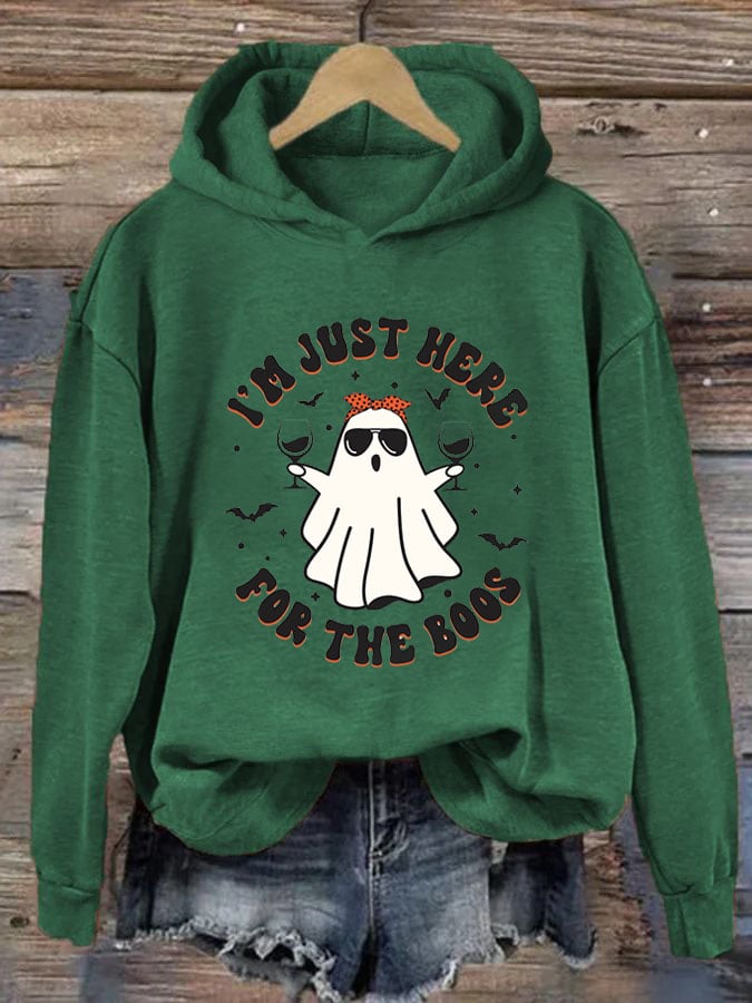 Women's Just Here for the Boos Ghost Halloween Casual Hoodie