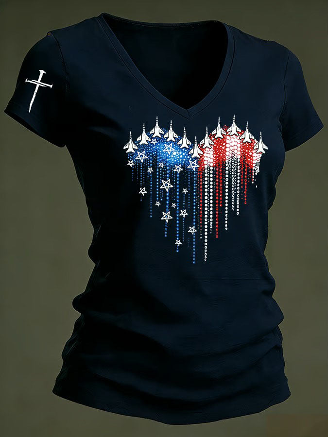 Women'S Independence Day 250Th Anniversary Printed V-Neck T-Shirt