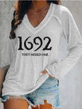 Women's 1692 They Missed One Salem Witch Casual V-Neck Long-Sleeve T-Shirt