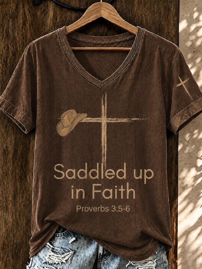 Women's Western Style Faith Printing  T-Shirts