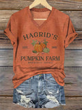 Women's Hagrid'S Pumpkin Patch Print V Neck T-shirt