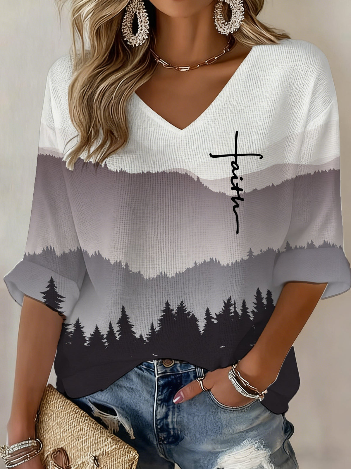 Women'S Casual T-Shirt With Faith-Inspired Print