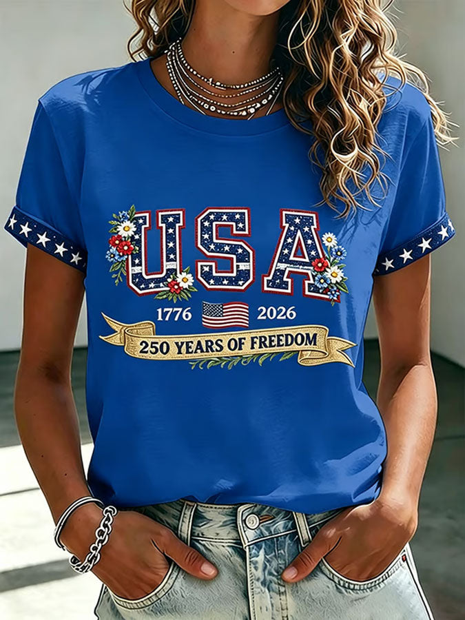 Women'S Flag Cross Printed Casual T-Shirt