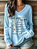 Women's  Retro Unique Strong Beautiful Forgiven Precious Never Alone  Faith Print Top