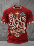 Men's Jesus Saves Printed Casual Tops