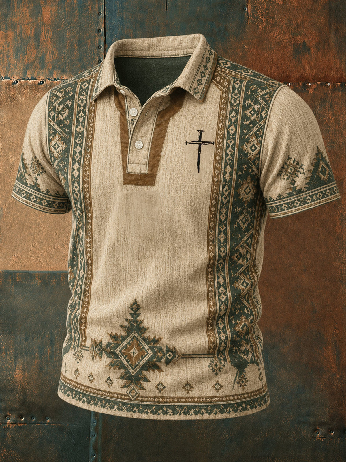 Men's Western-themed Print Top