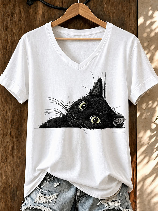 Women'S American Flag Cat Printed Casual T-Shirt