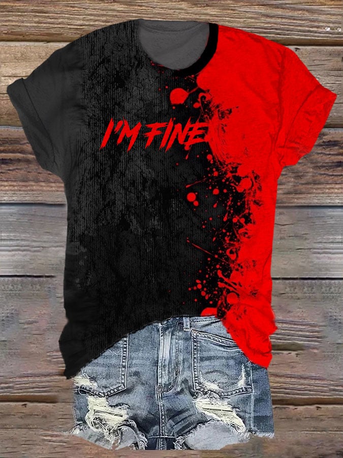 Women's black and red I'm fine short-sleeved T-shirt