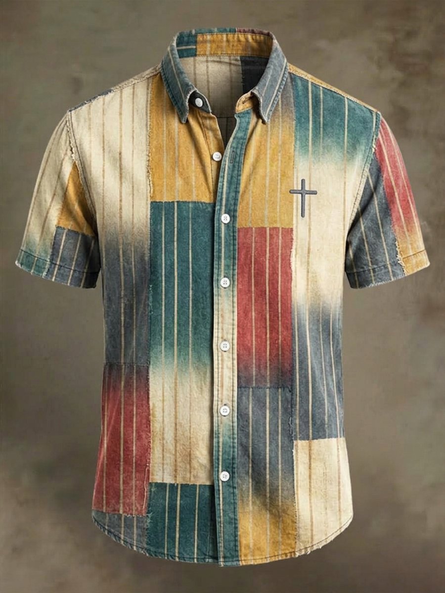Men's Vintage Faith Faux-Linen Short-Sleeve Shirt
