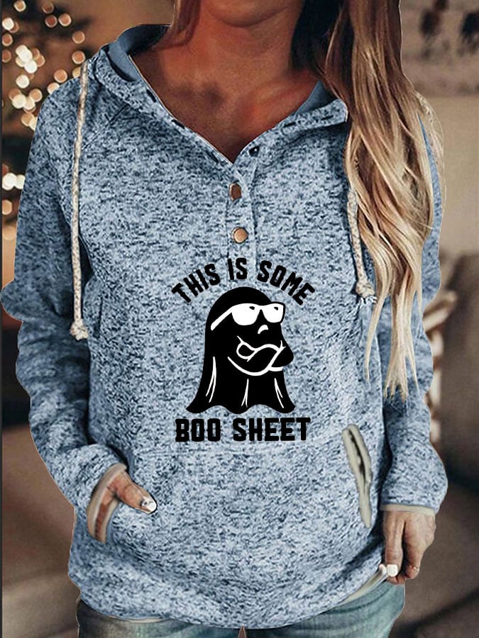 Women's Halloween This Is Some Boo Sheet Printed Casual Pocket Hooded Sweatshirt