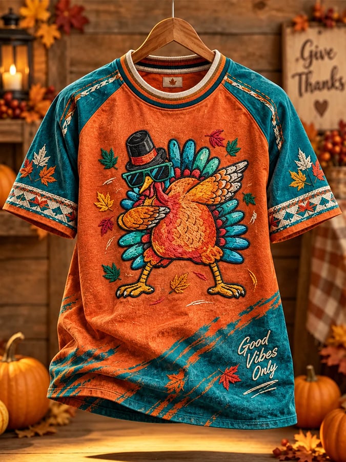 Women'S Thanksgiving-Themed Printed Short-Sleeved T-Shirt