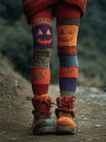 Women's Halloween Pumpkin Face Art Comfortable Knitted Print Leggings