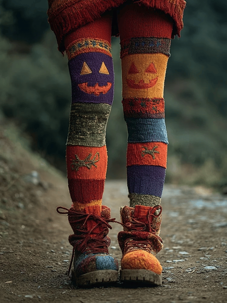 Women's Halloween Pumpkin Face Art Comfortable Knitted Print Leggings