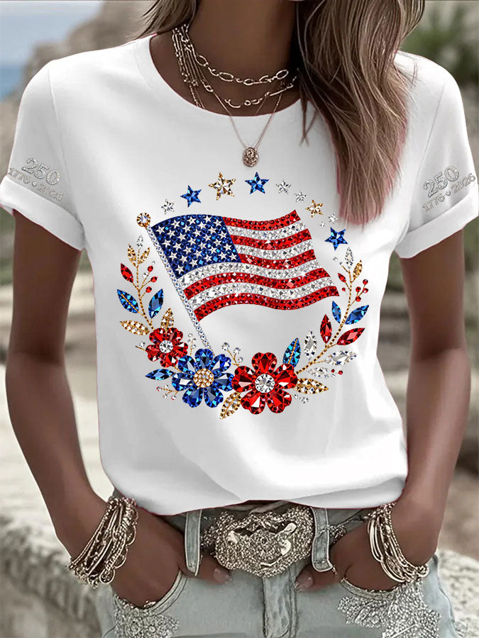 Women'S  America Flag Printed Casual T-Shirt