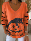 Women's Casual Pumpkin Floral Long Sleeve T-Shirt