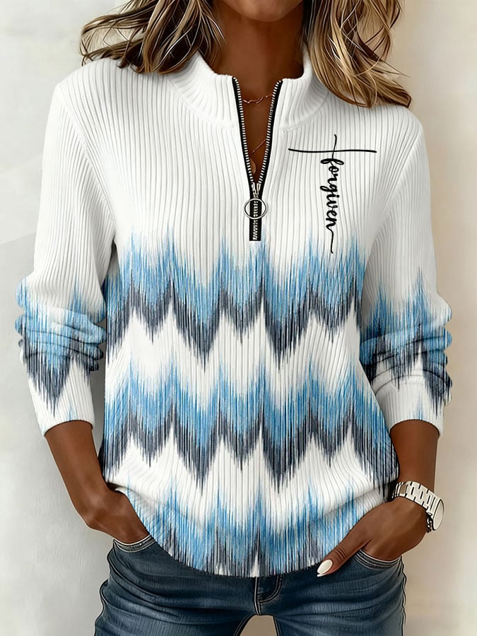 Women's Faith Collar Zipper Knit Long-Sleeved Top